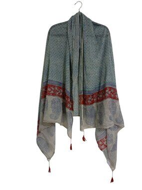 Oh La La Scarf 100% Cotton Red & Blue Floral Paisley Design Lightweight Wrap